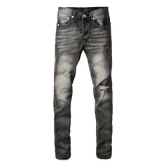 Purple Jeans Men Classic Streetwear Jeans Distressed Grey Ripped Skinny Fit 9103