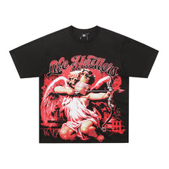 Life Hustlers Red Angel Vintage Graphic Streetwear Tee