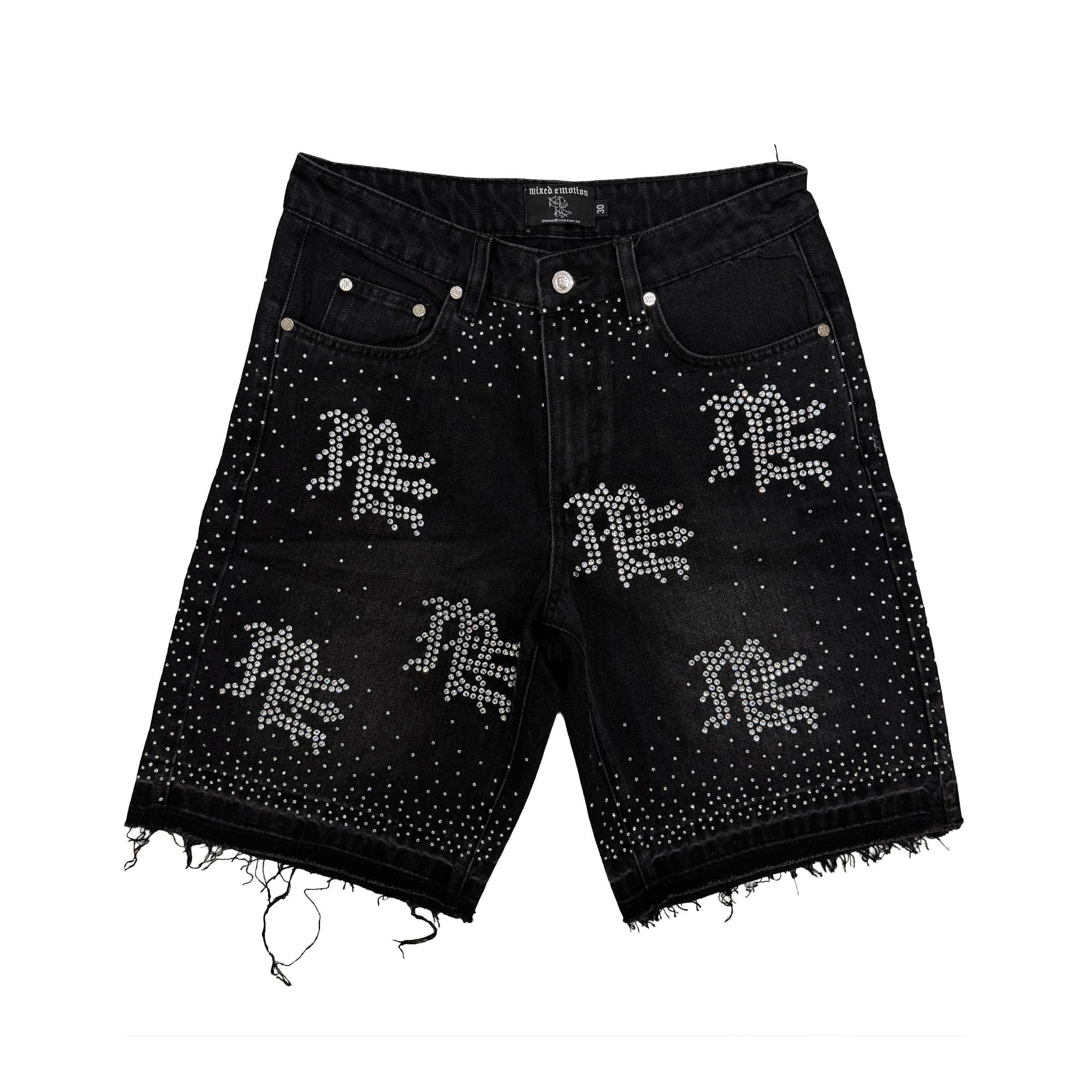 Mixed Emotions　Black “ME” Rhinestone Denim Shorts