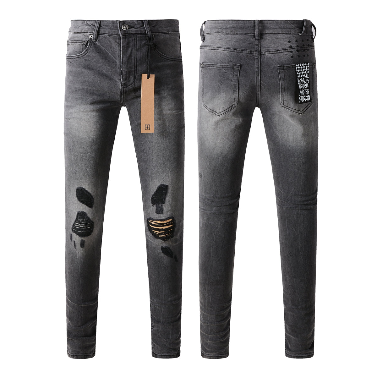 Purple Jeans Urban Gray Ripped Jeans with Bold Black Graffiti Accents 3003