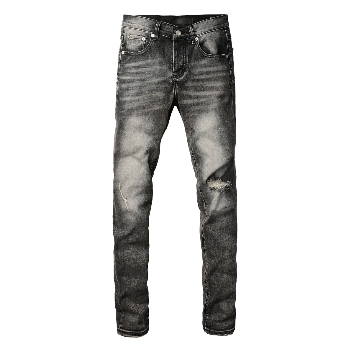 Purple Jeans Men Classic Streetwear Jeans Distressed Grey Ripped Skinny Fit 9103