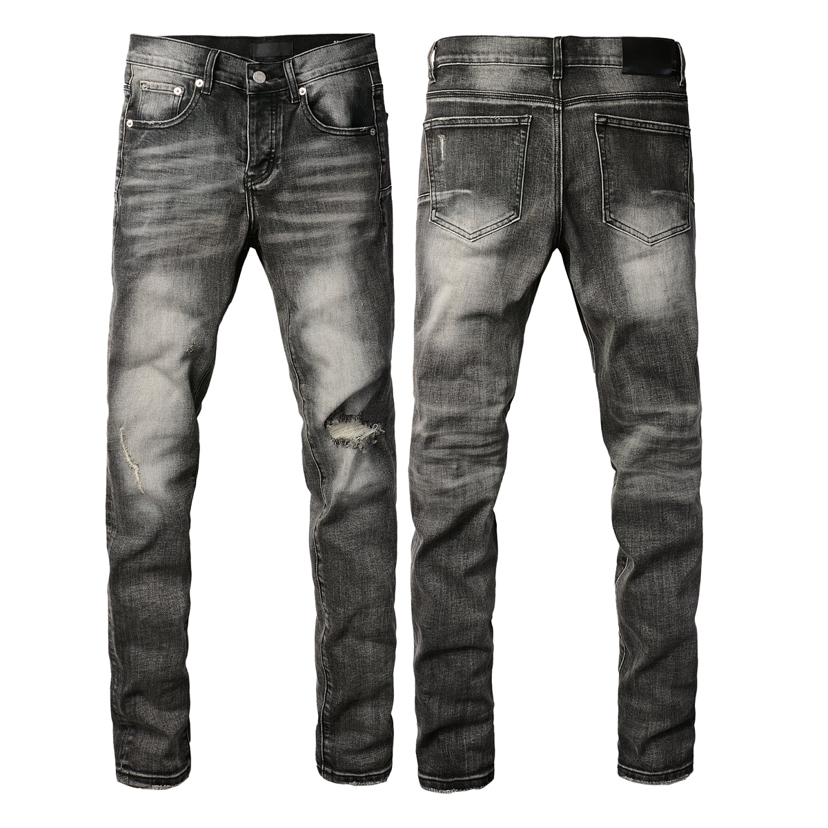 Purple Jeans Men Classic Streetwear Jeans Distressed Grey Ripped Skinny Fit 9103