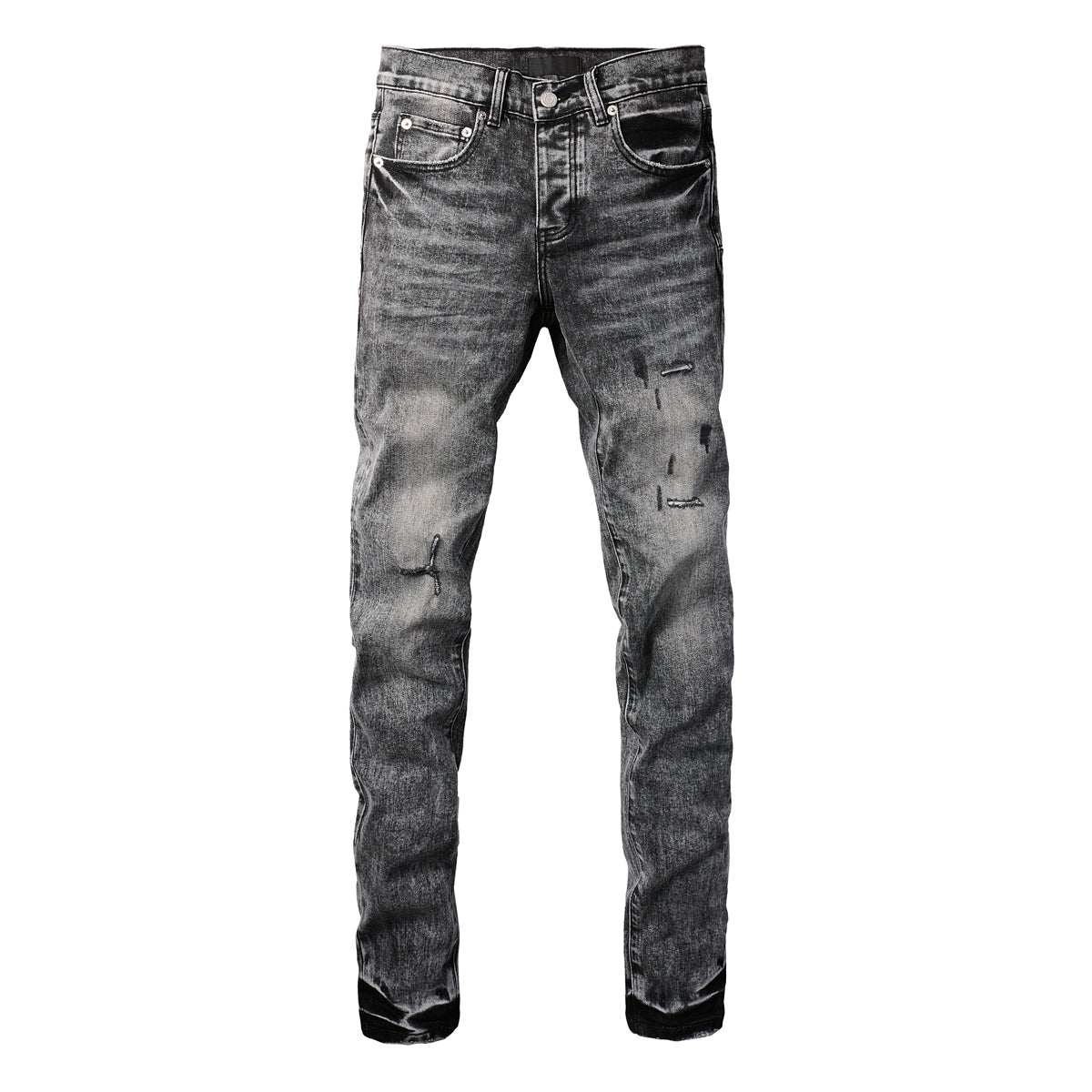 Purple Jeans Men Distressed Grey Washed Skinny Jeans Ripped Scratch Style 9105