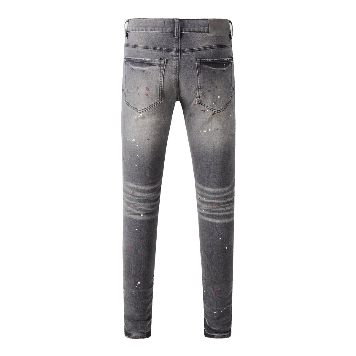 Purple Men Streetwear Distressed Grey Skinny Jeans with Color Paint Splatter and Knee Rips 9107