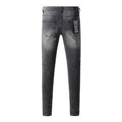 Purple Jeans Urban Gray Ripped Jeans with Bold Black Graffiti Accents 3003