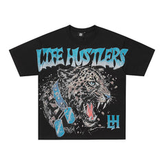 Life Hustlers Blue Panther Vintage Animal Graphic Oversized Tee