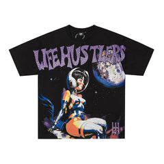 Life Hustlers Purple Moon Girl Vintage Graphic Oversized Tee