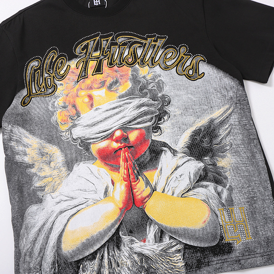 Life Hustlers Grey Angel Vintage Graphic Oversized Tee