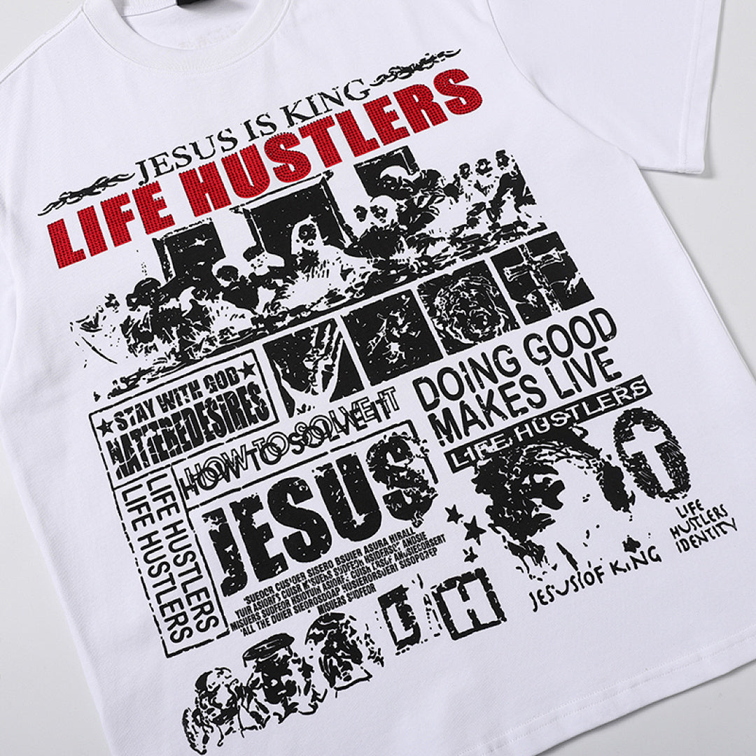 Life Hustlers Jesus King Vintage Religious Graphic Tee