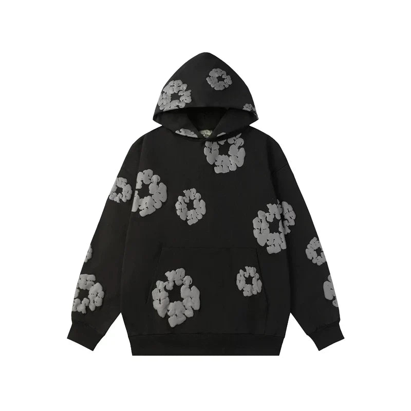 Denim Tears Cotton Wreath Graphic Hoodie - Black / Grey Stealth Edition