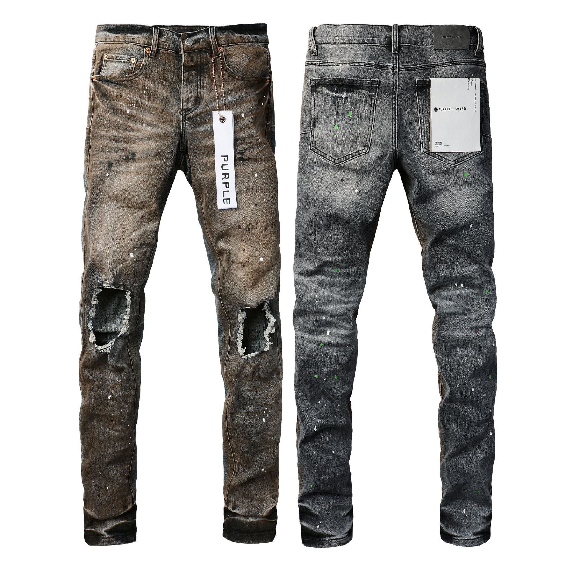 Purple JeansNew High Quality Mens Jeans Designer Jeans Fashion Distressed Ripped Denim Cargo For Men High Street Fashion 9031