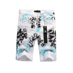 Purple Jeans White Tie-Dye Printed Jean Shorts 5065 with a Stylish and Unique Design
