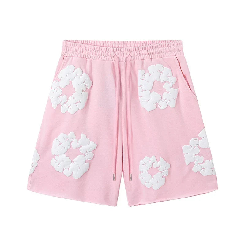 Denim Tears Cotton Wreath Graphic Shorts - Pink / Relaxed Streetwear Fit